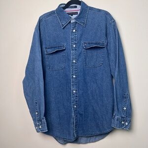 Tommy Hilfiger Vintage Denim Button Down Shirt Men's Lrg Long Sleeve Crest Logo